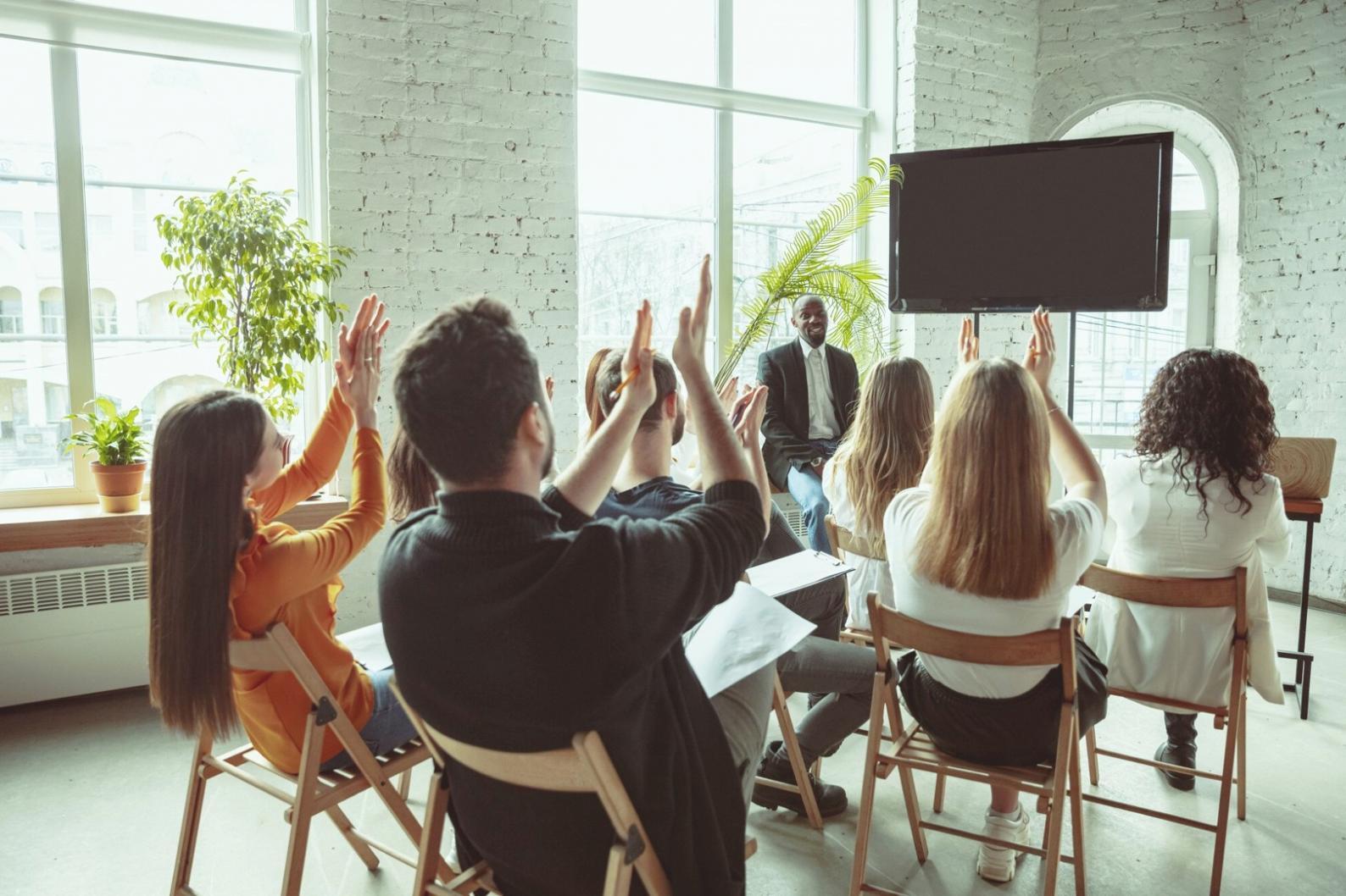 Workshop setting with financial education materials